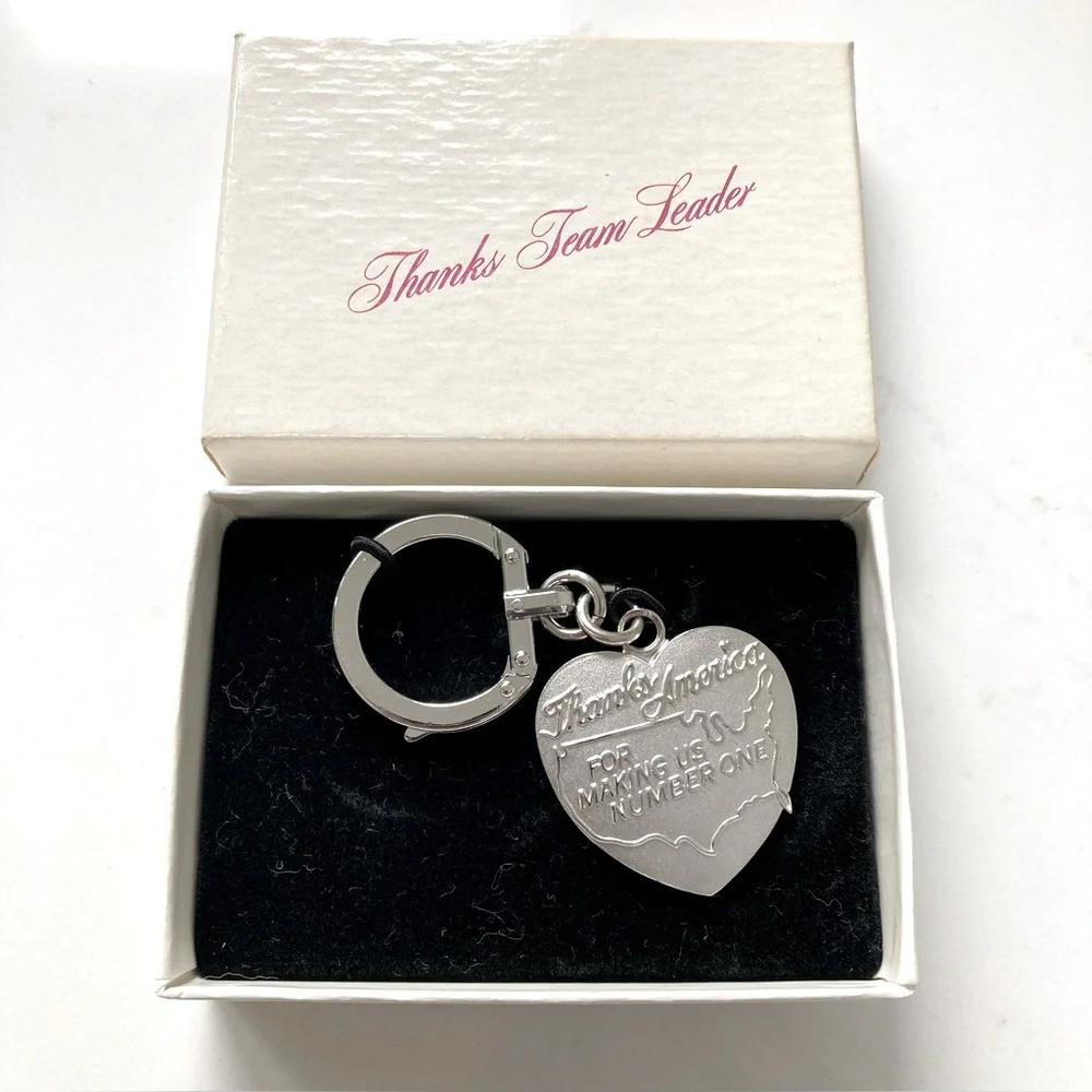Avon Silver Heart Team Leaders engraved Keychain with Original Box.